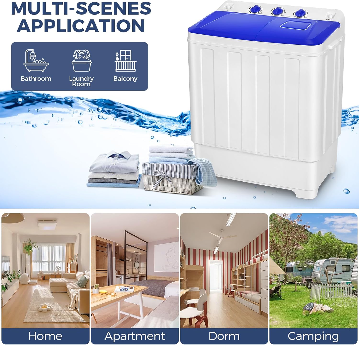 30Lbs Portable Washer Machine, Twin Tub Compact Laundry Machine with Drain Pump, Semi-Automatic 19Lbs Washer and 11Lbs Spinner Combo