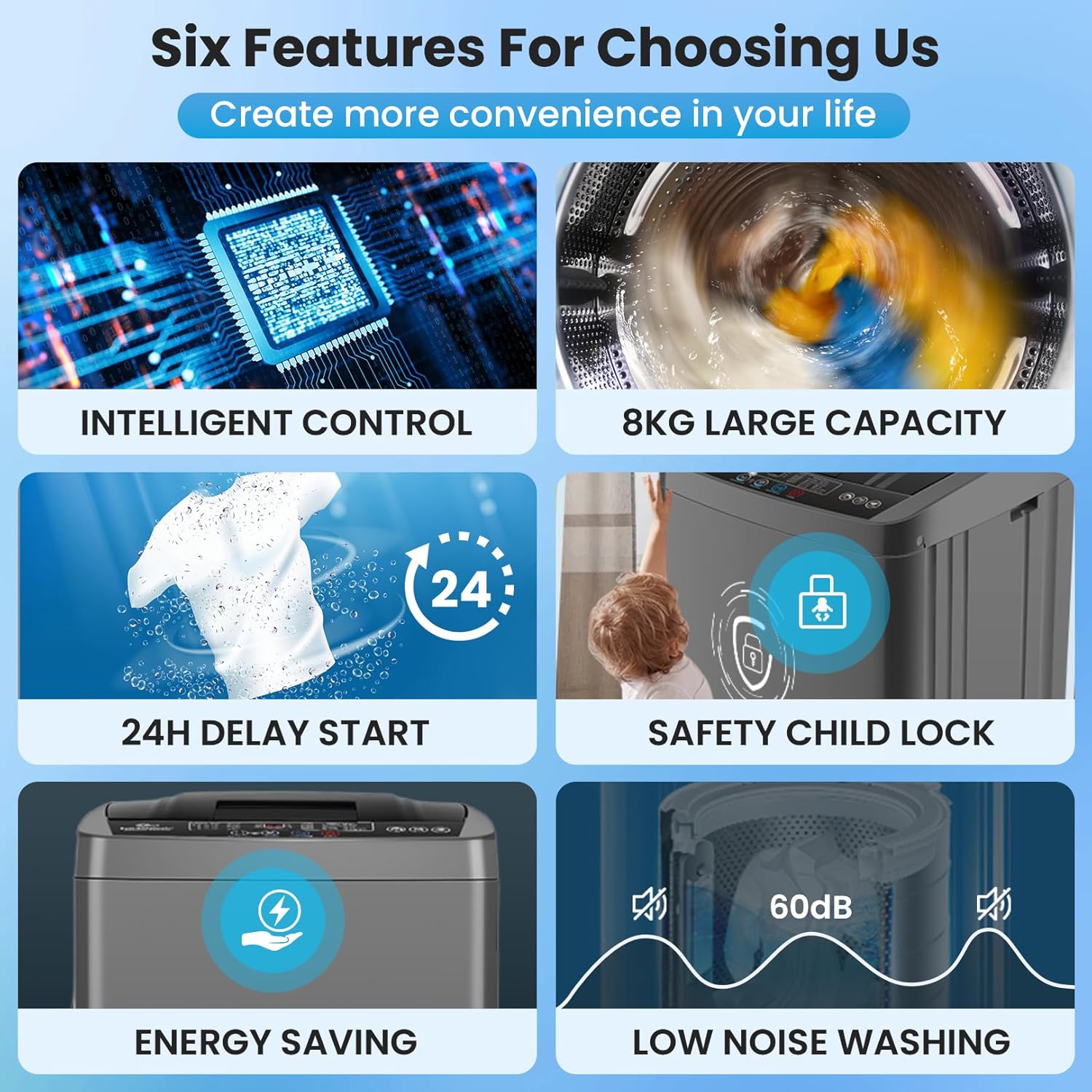 17.8Lbs Portable Washer with Drain Pump, 2.4 Cu.ft Full Automatic Washer and Dryer Combo, 10 Programs 8 Water Levels, LED Display