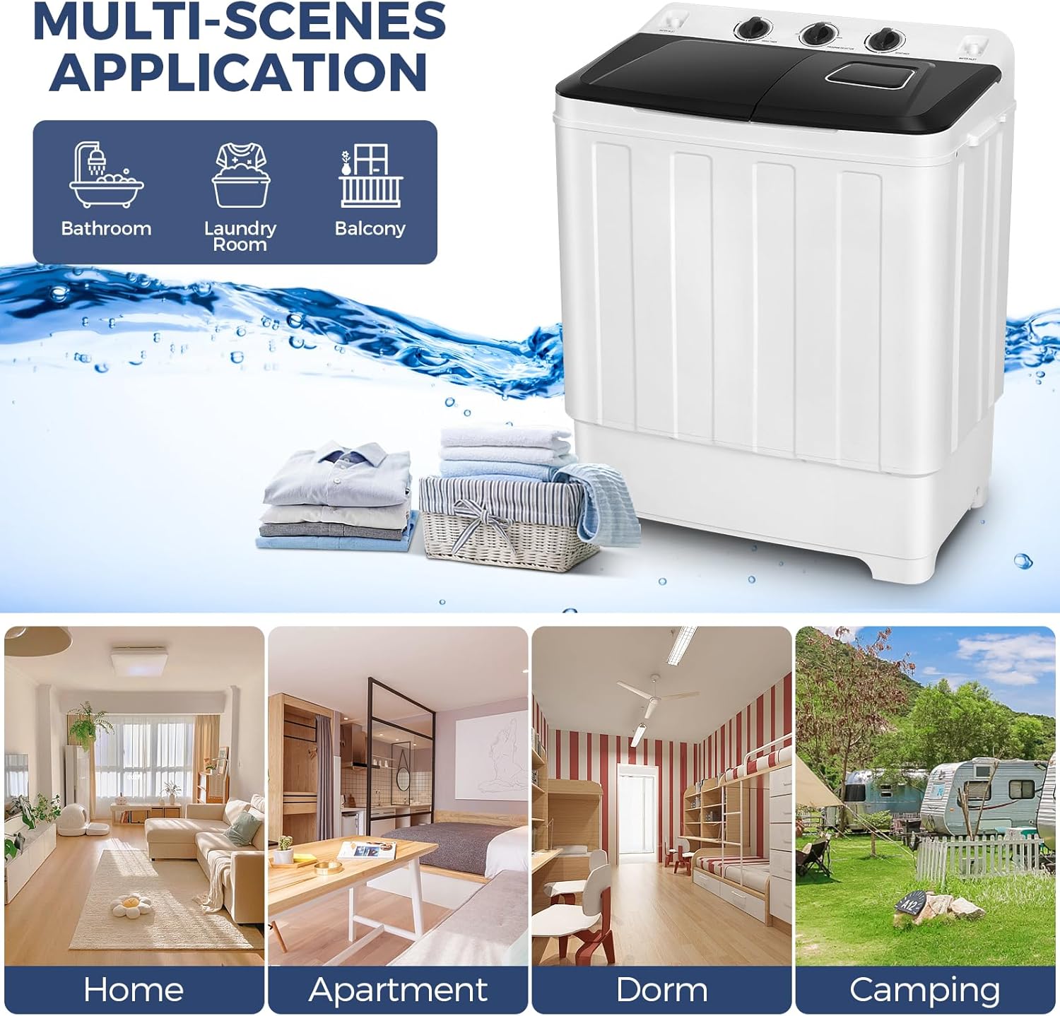 Portable Washing Machine, 30Lbs Compact Washing Machine, Twin Tub Laundry Washer Machine with Drain Pump, Semi-Automatic 19Lbs Washer and 11Lbs Spinner Combo