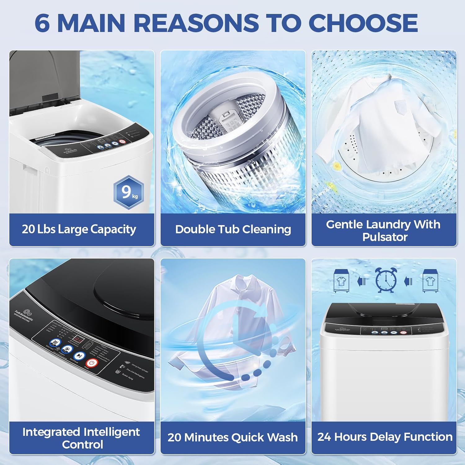 Portable Washer Machine with 10 Programs and 8 Water Levels Selections Mini Washing Machine