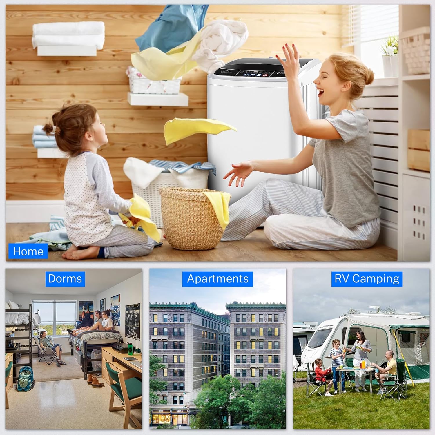 17.8Lbs Full Automatic Portable Washer with 10 Programs & 8 Water Levels, 2.4 Cu.ft Compact Washer Machine with Drain Pump