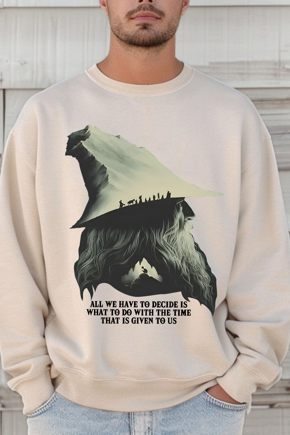 LOTR Gandalf Quote All We Have To Decide Front Vintage Shirt Sweatshirt- Men