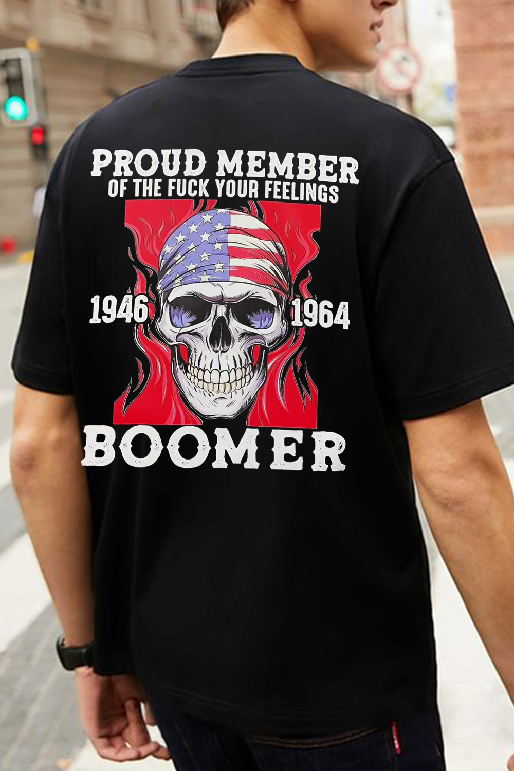 Skull Casual Front And Back Print Round Neck Short Sleeve T-Shirt