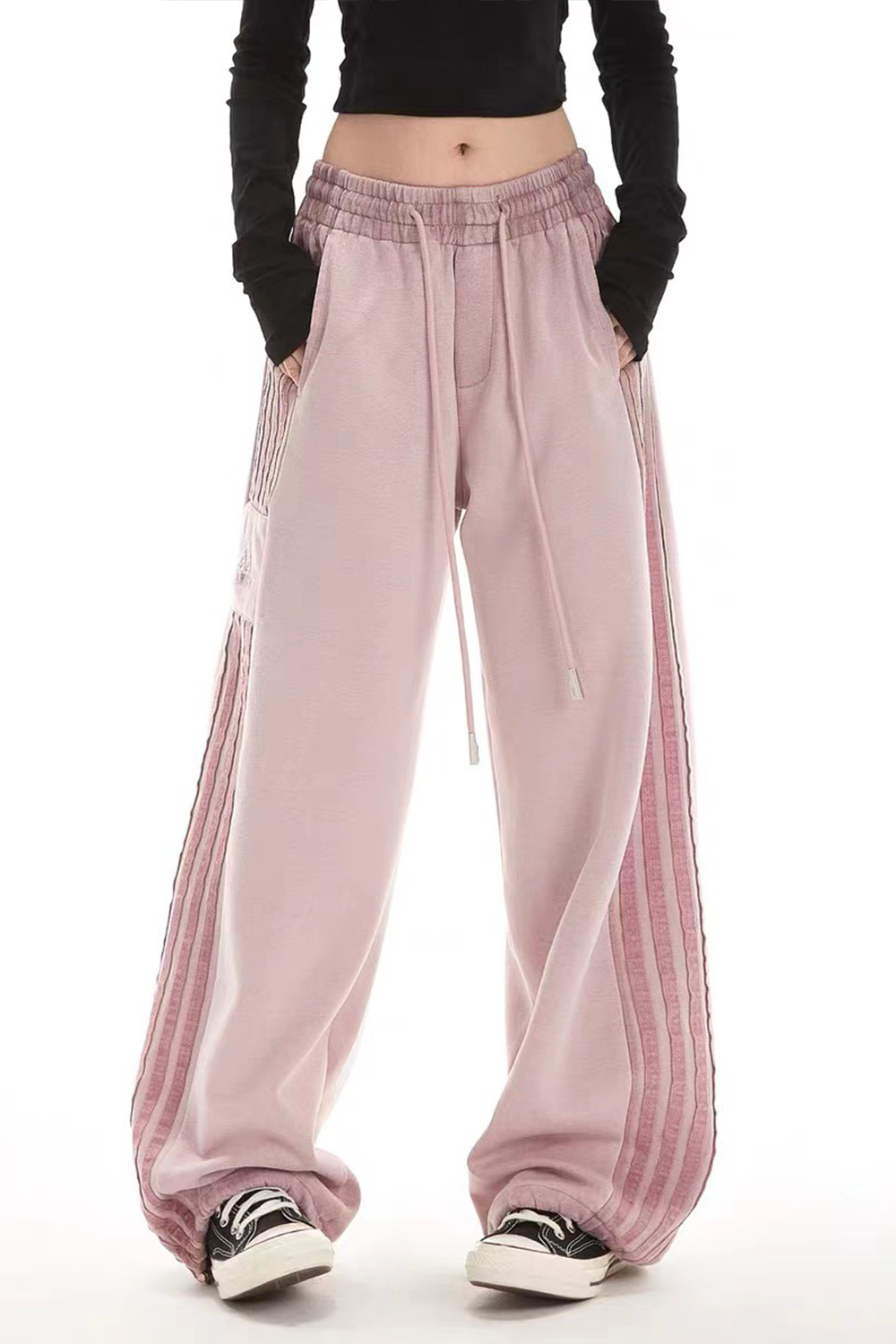 Retro striped loose casual straight wide leg pants sweatpants
