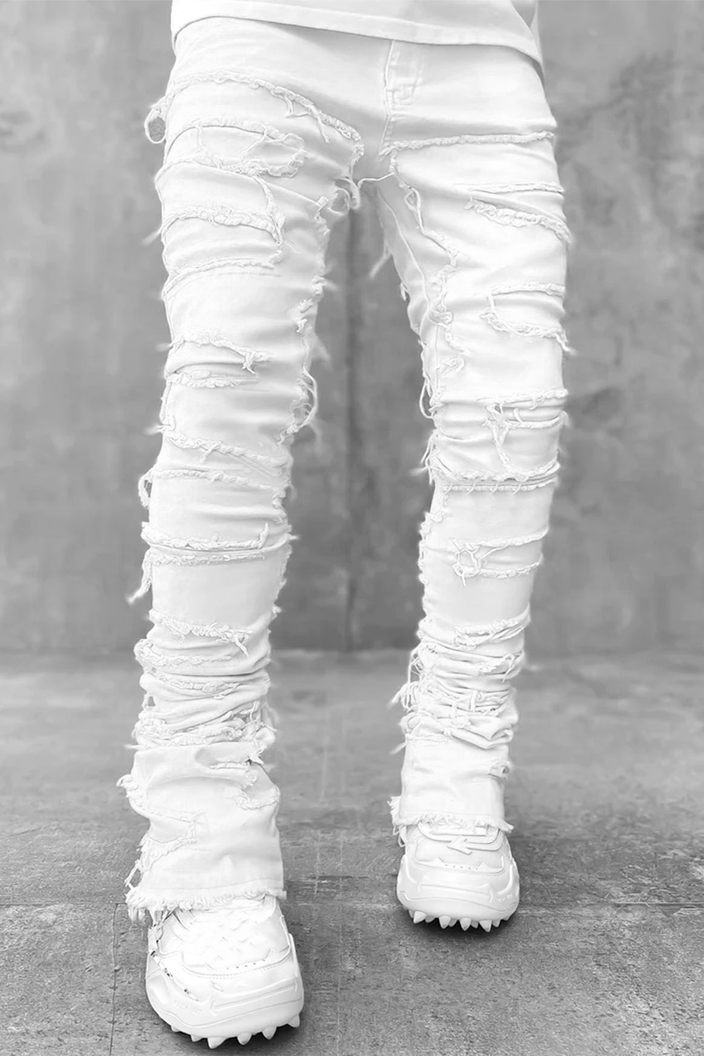 Stretch patch denim straight pants