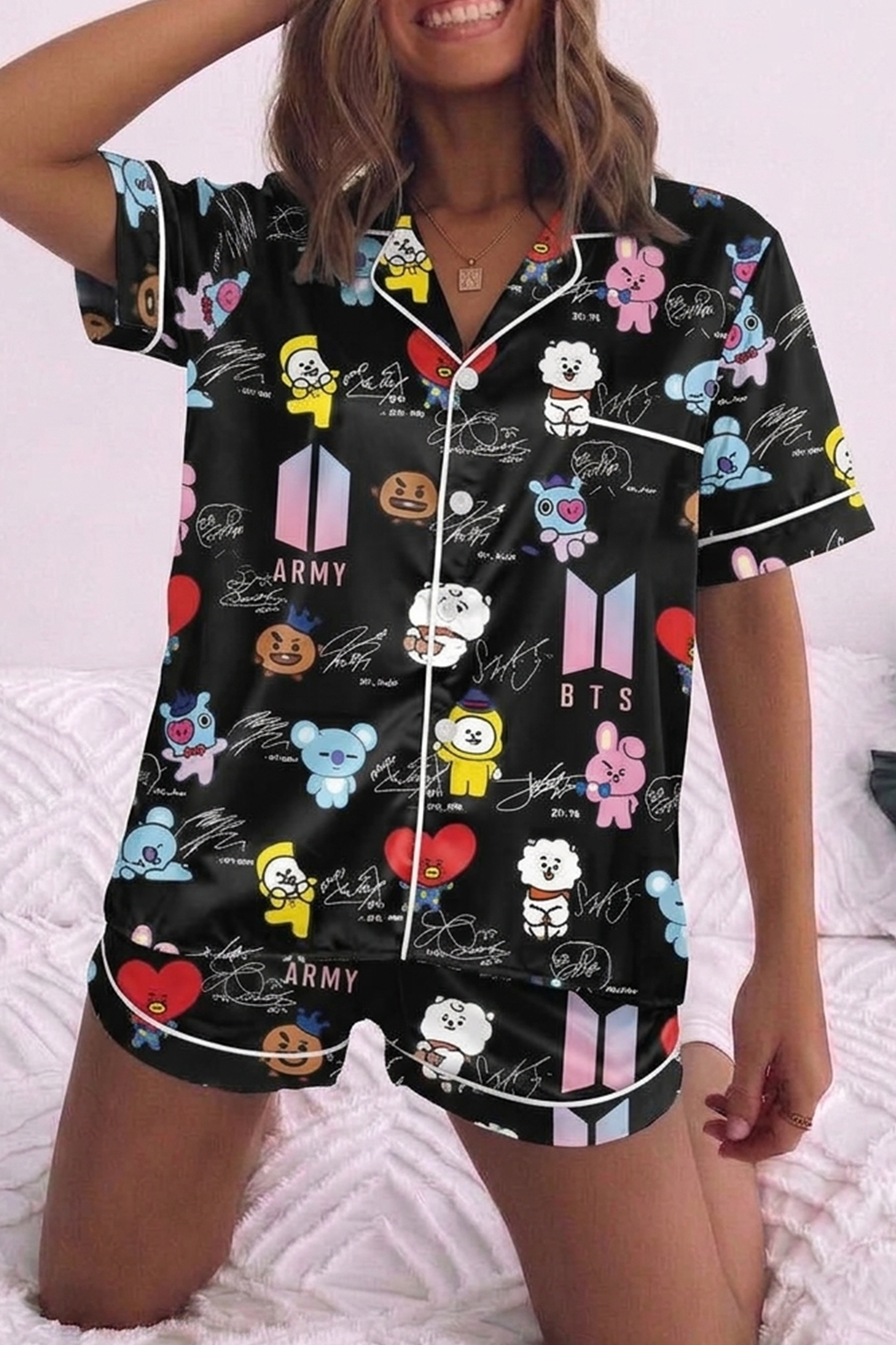 BTS Cartoon Print Pajama Set