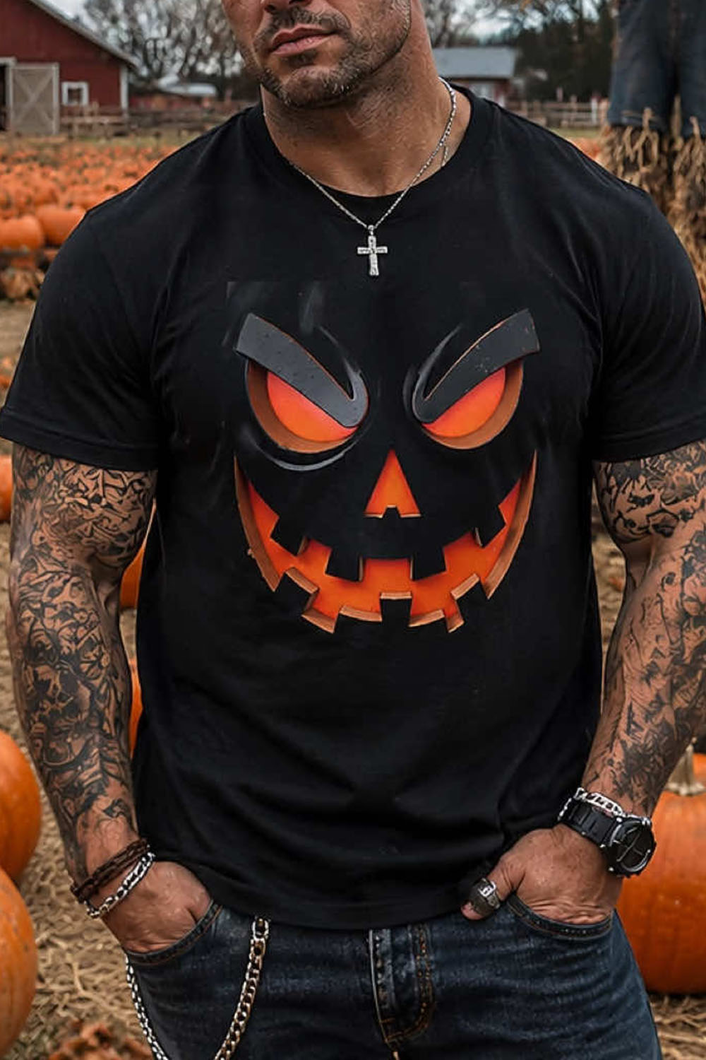 Glowing Evil Pumpkin Face Halloween Mens T-Shirt