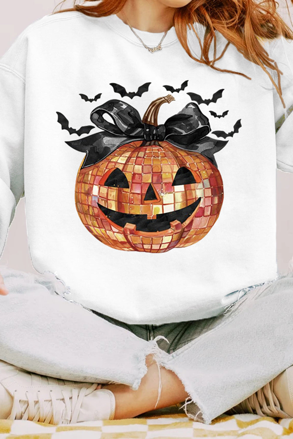 Disco Ball Pumpkin Sweatshirt For Women