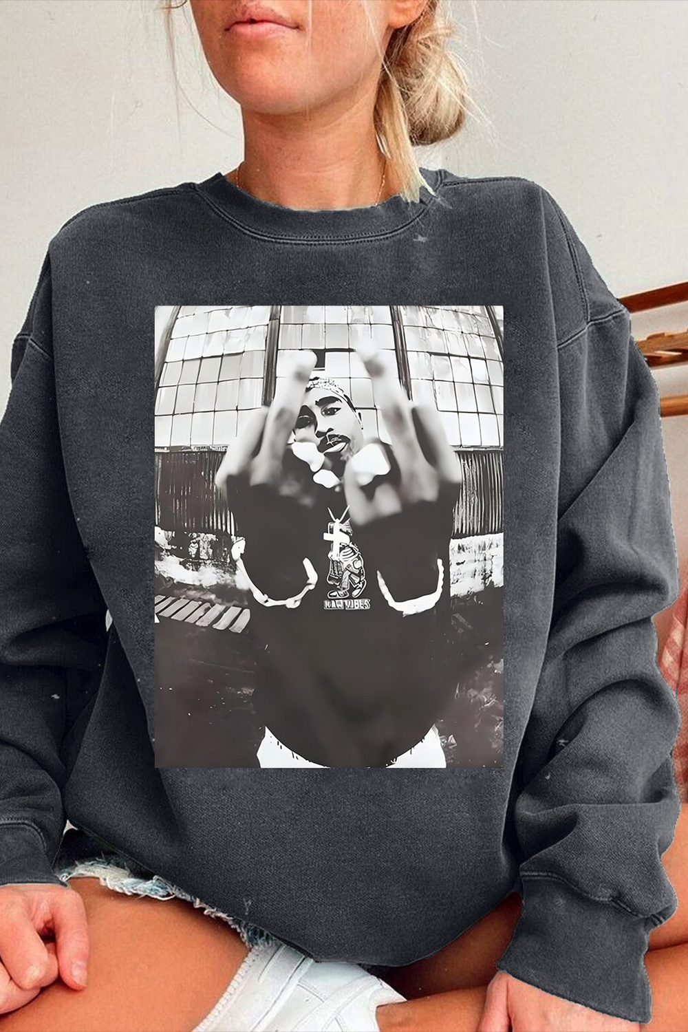 Retro Tupac Graphic Sweatshirt For Women