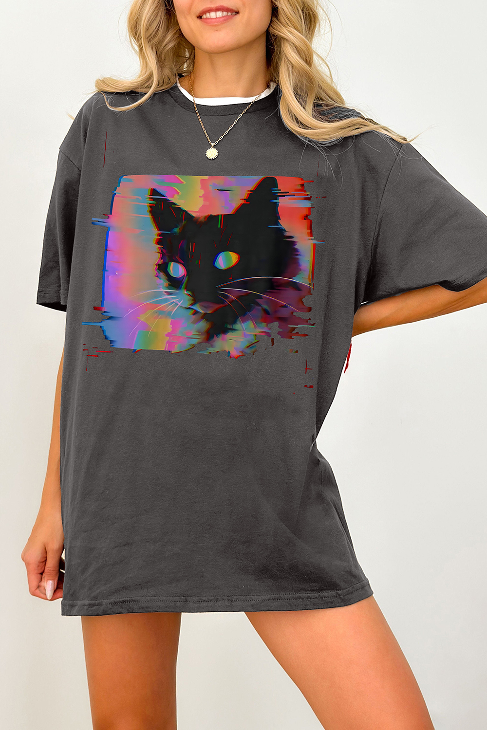Psychedelic Weirdcore Cat Tee For Women