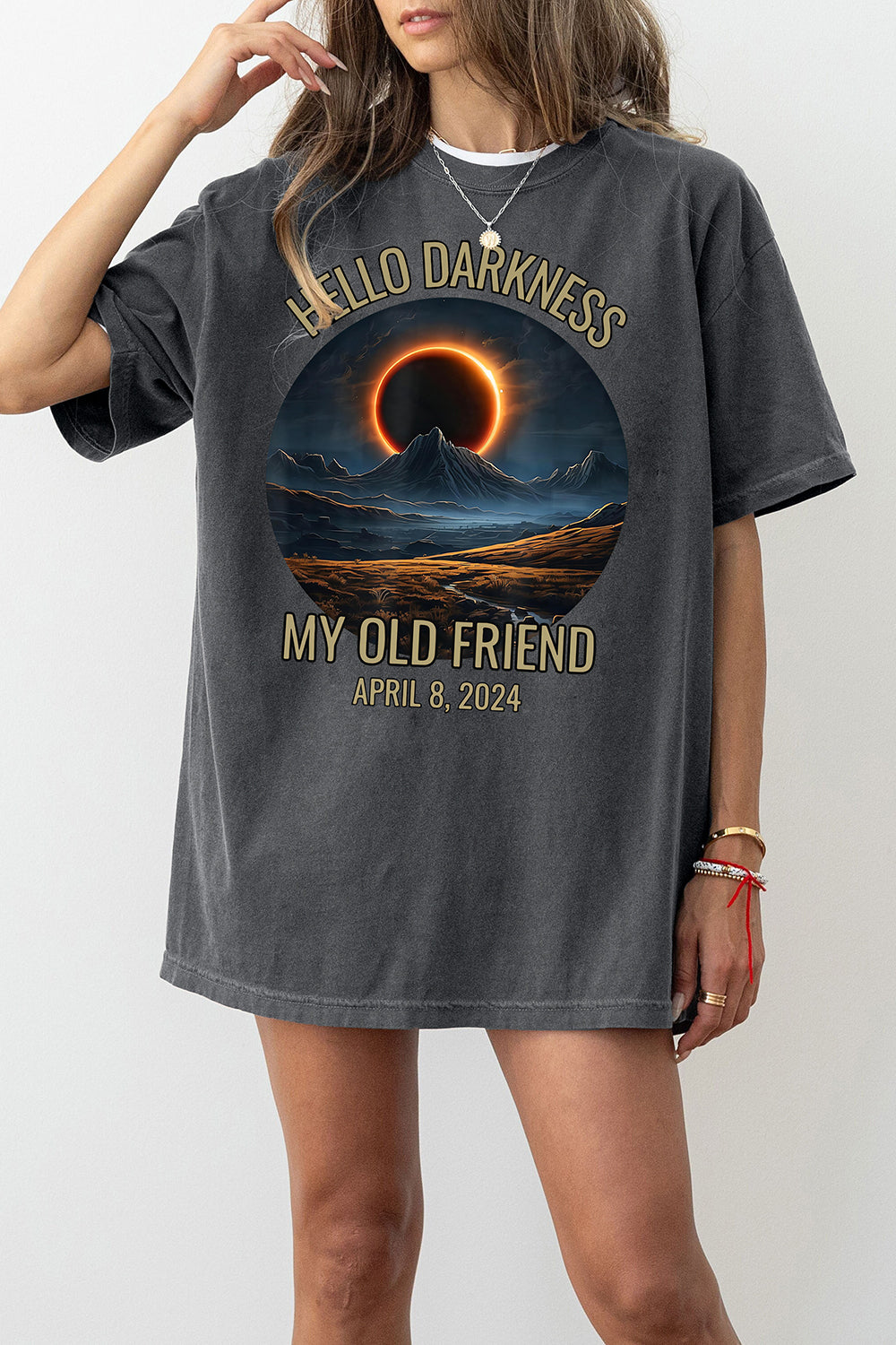 Hello Darkness My Old Friend Solar Eclipse April 08 Tee For Women