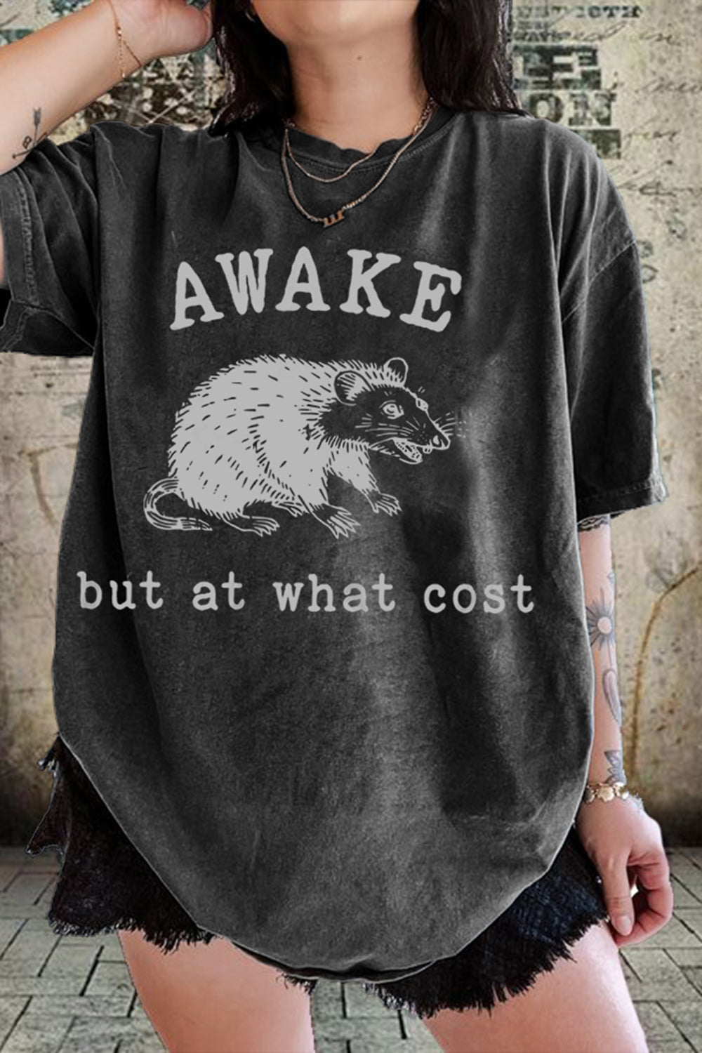 Awake But At What Cost Funny Possum Tee For Women
