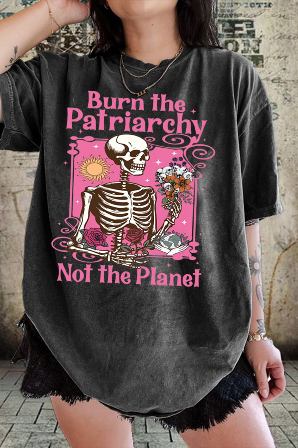 Burn the Patriarchy Not the Planet Funny Feminist Tee For Women