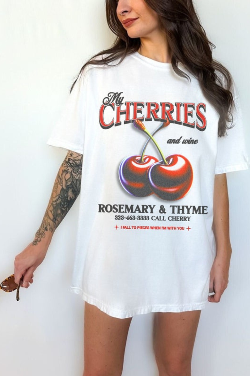 Coquette Cherries & Wine Oversized Graphic Tee For Women