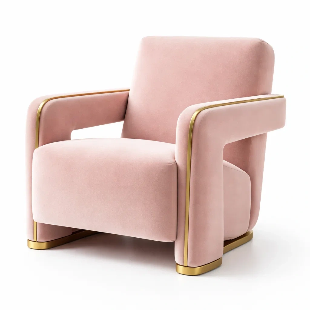 Fauteuil lounge velours rose avec details metal-roommotive