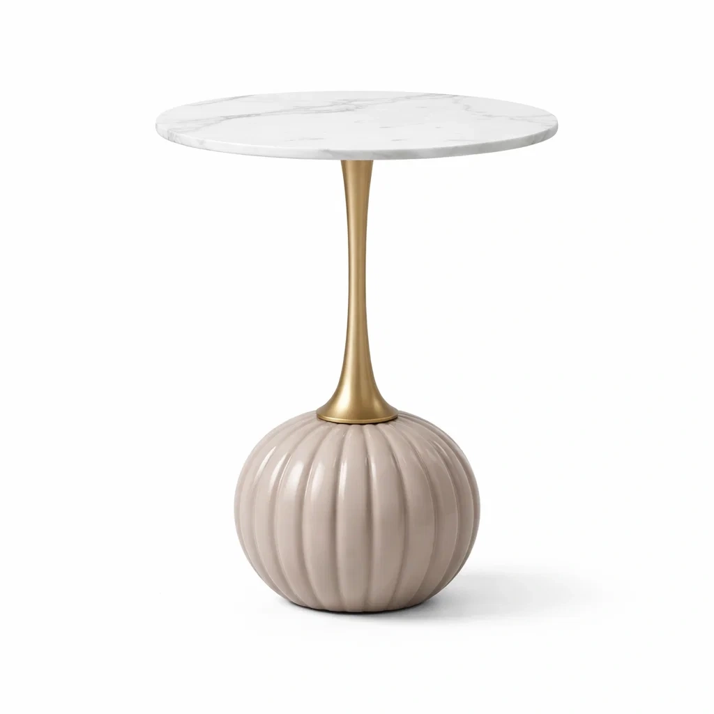 Table dappoint ronde plateau effet marbre pied dore-roommotive