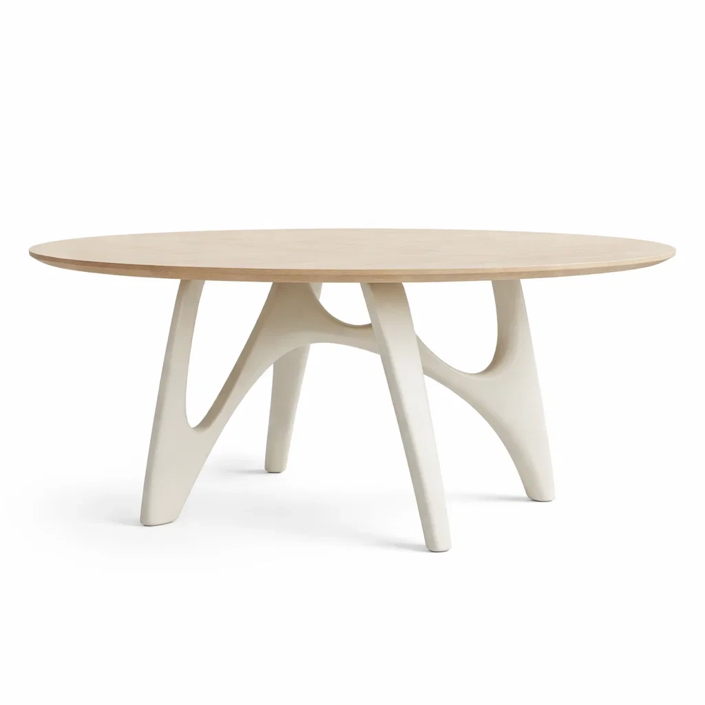 Table basse ronde bois clair pieds sculptes-roommotive