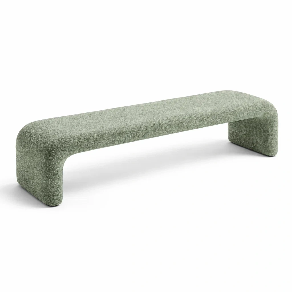 Banc design minimaliste tissu vert forme arche