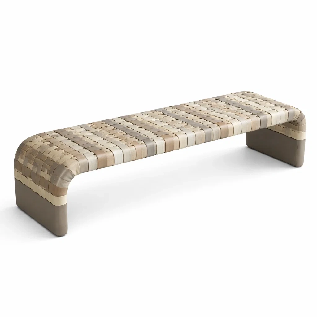 Banc contemporain tressage cuir beige