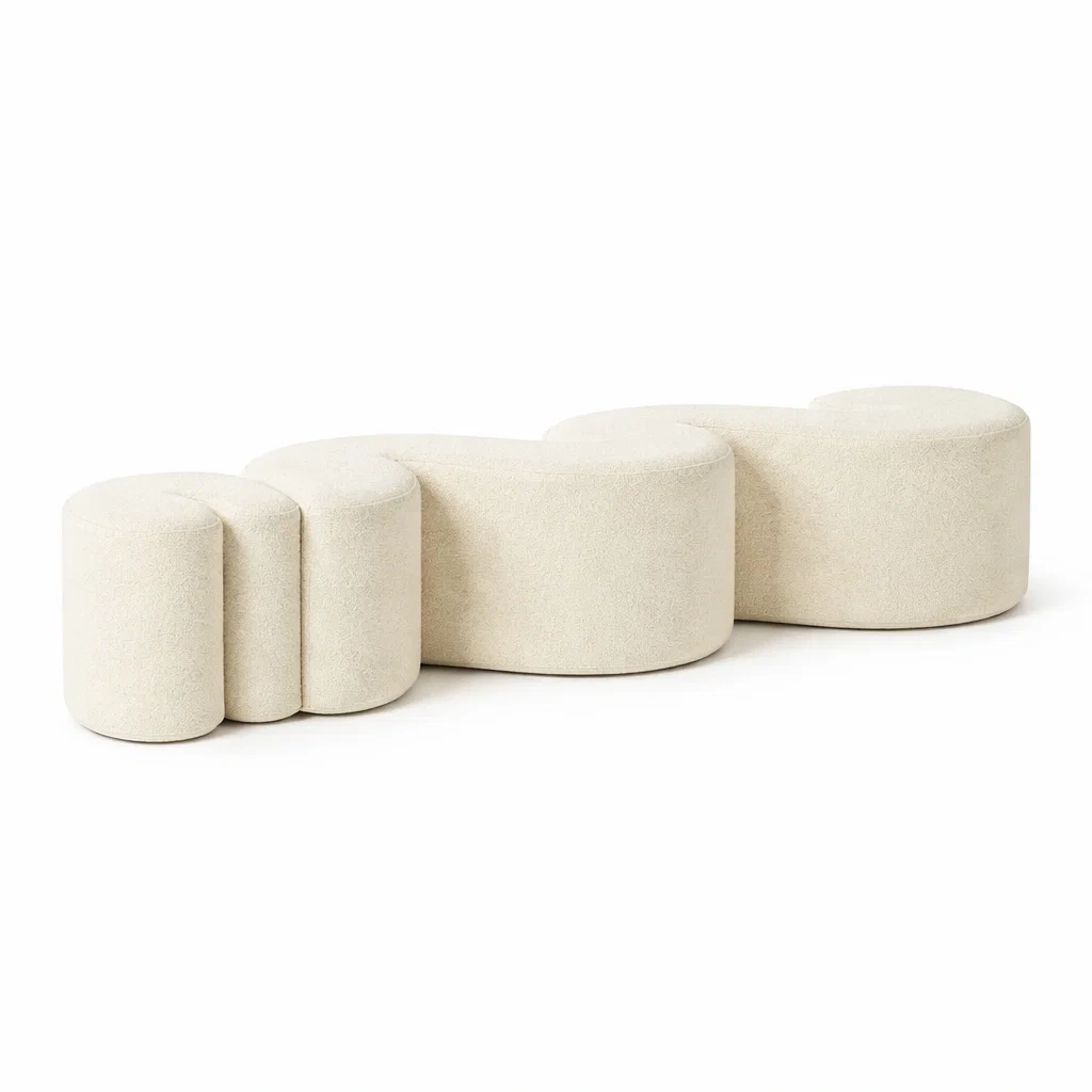 Banc modulable forme organique tissu creme