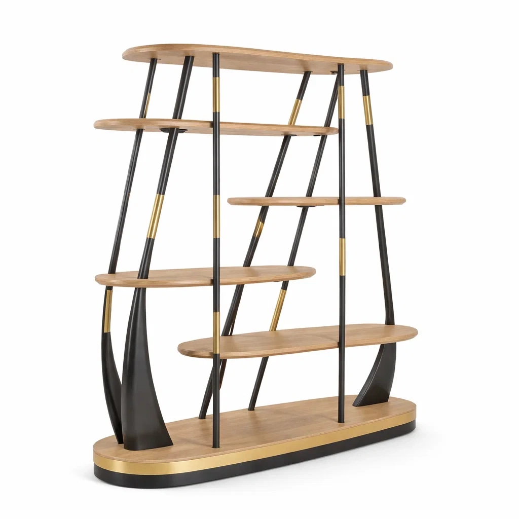 Bibliotheque design en bois et metal noir