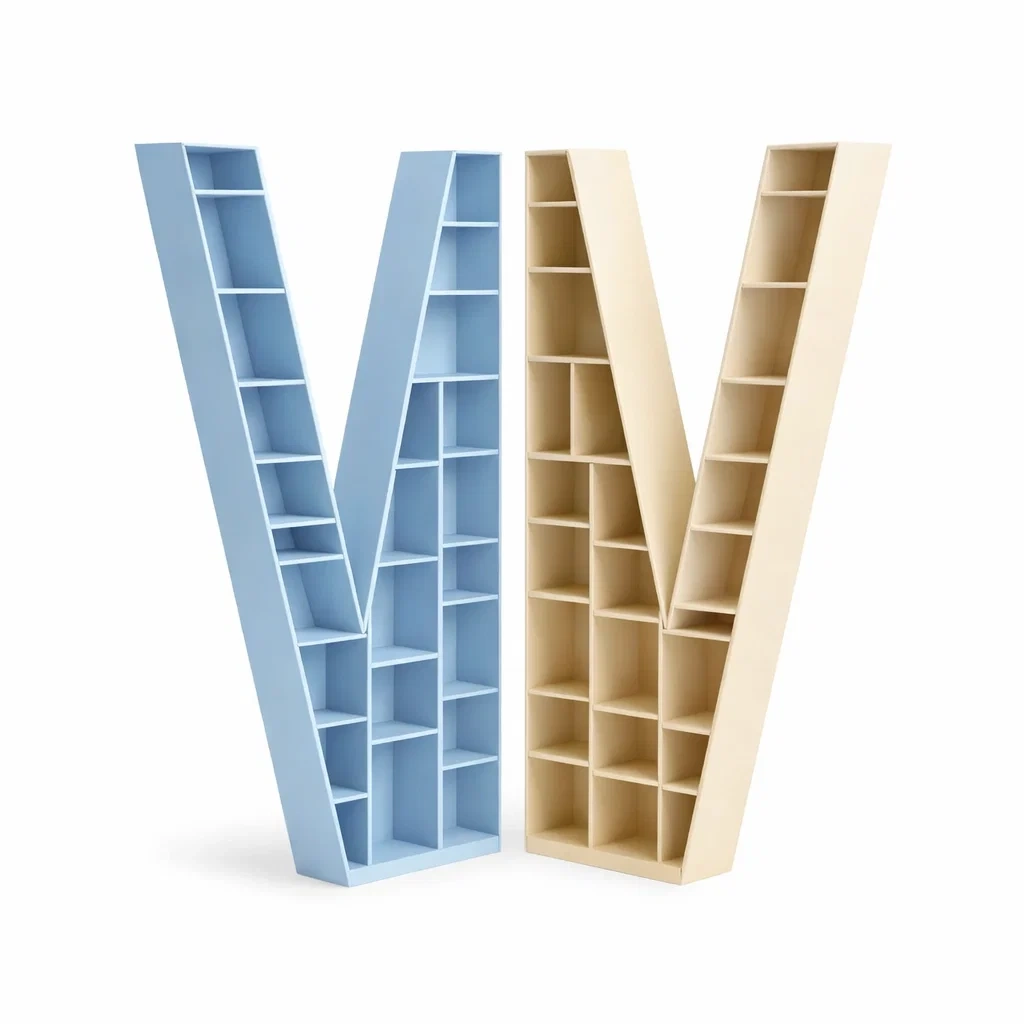 Bibliotheque design en forme V finition bleu clair