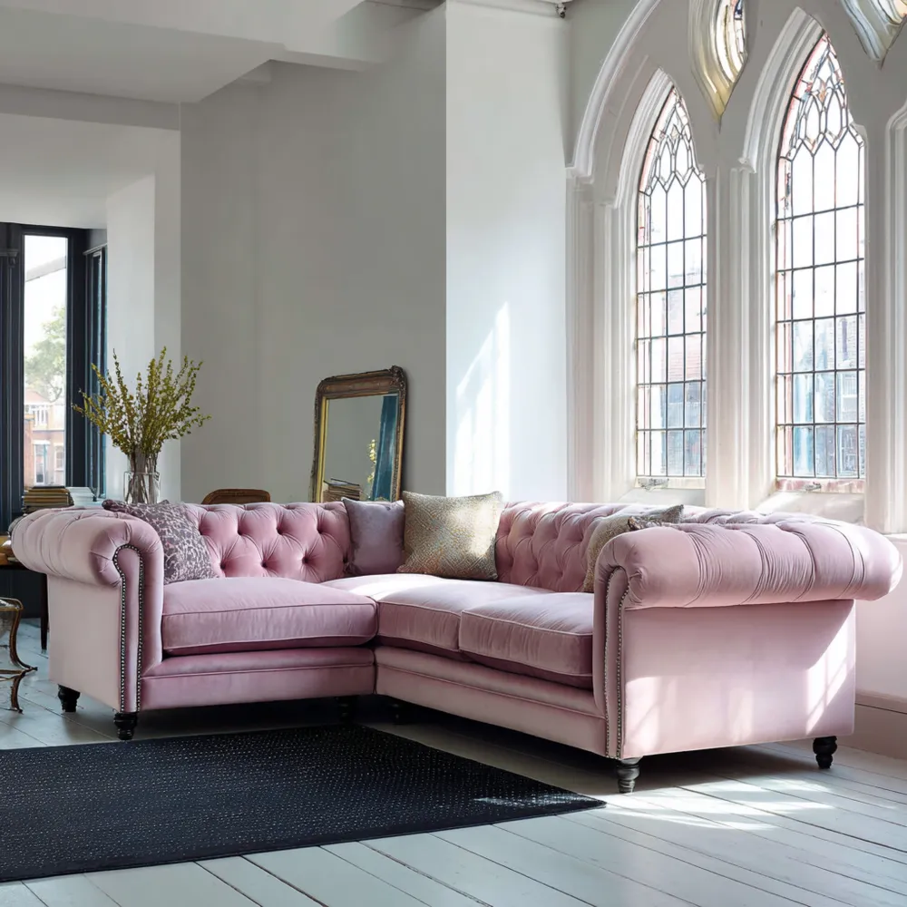 Ecksofa Samt 250x90x80 cm – Rosa – Klassisches Design-Modernivio