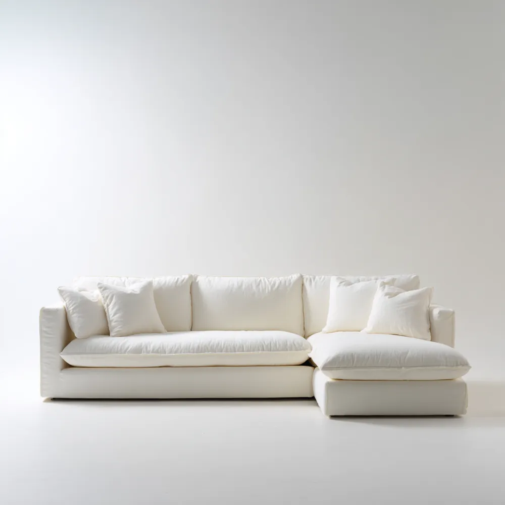 Ecksofa mit Stoffbezug 300x160x85 cm – Weiß – Modernes Design-Modernivio