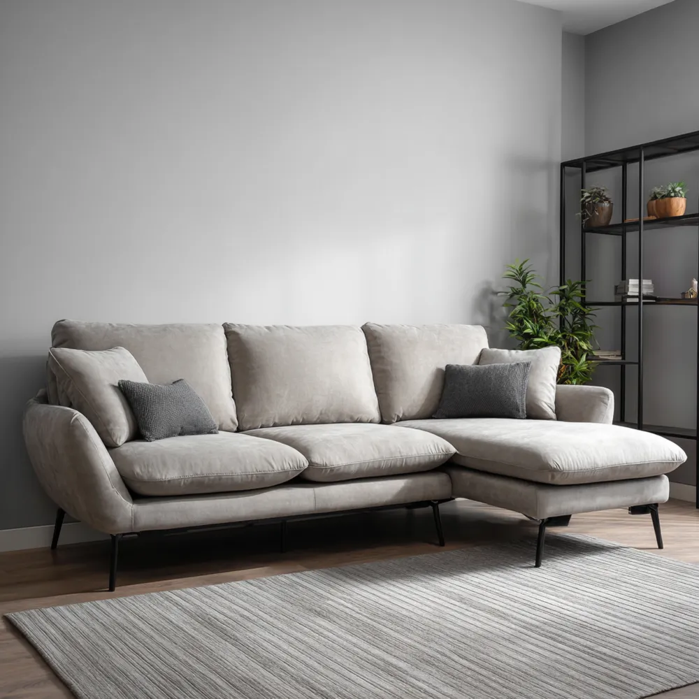 Ecksofa Stoff 300x150x90 cm – Hellgrau – Moderner Stil-Modernivio
