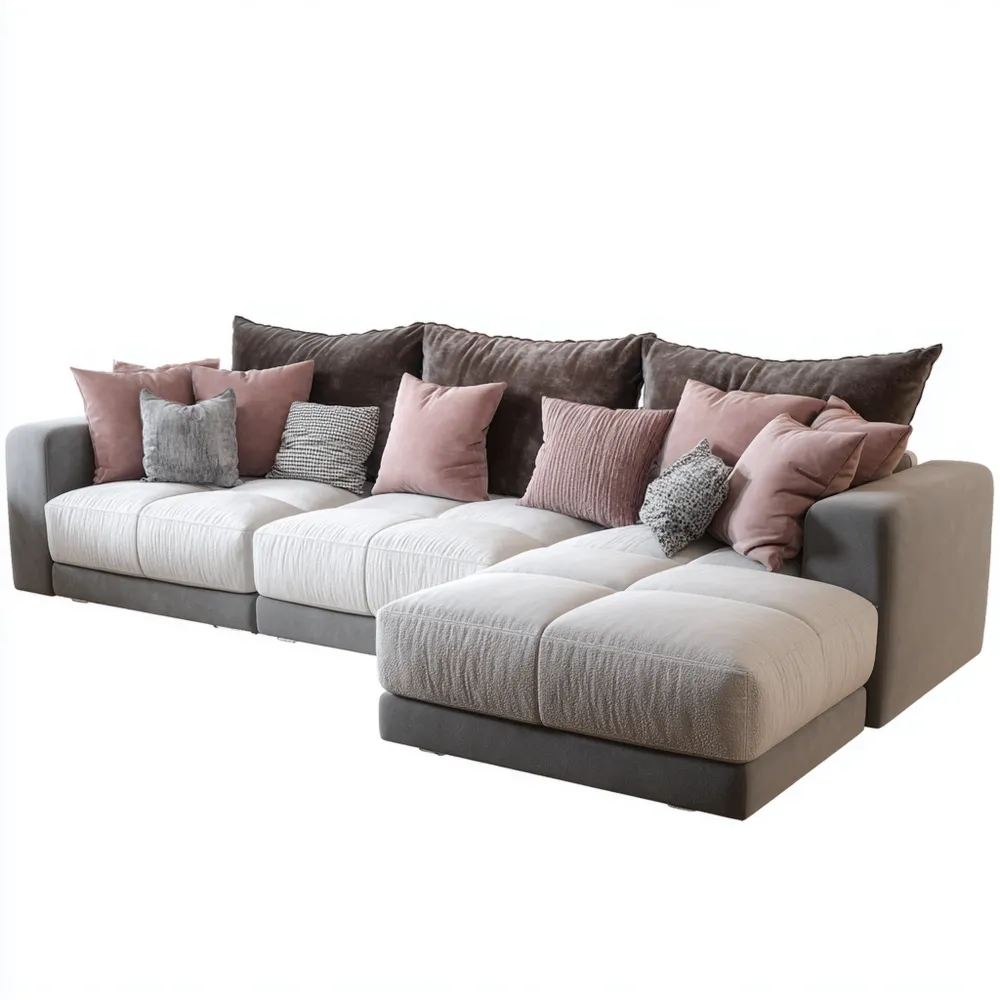 Ecksofa Stoff 300x150x80 cm – Grau/Beige – Modernes Design-Modernivio