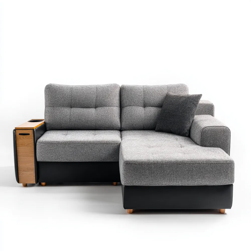 Modernes Ecksofa Stoff 250x150x85 cm - Hellgrau/Schwarz-Modernivio