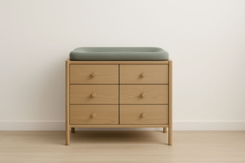 Table à langer en bois avec 6 tiroirs naturel