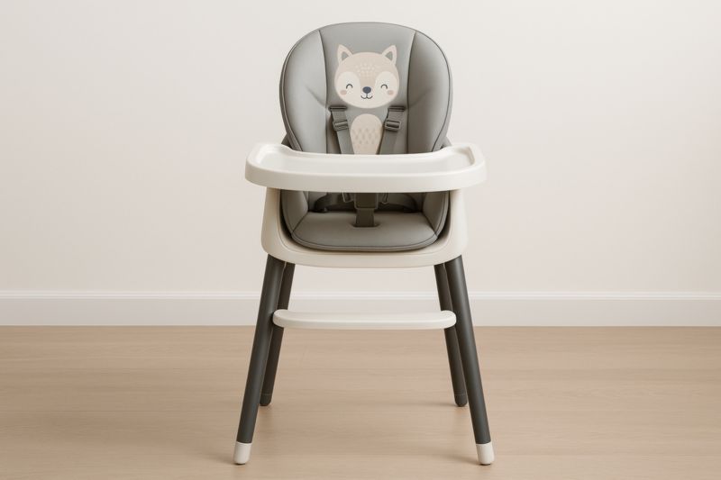 Chaise Haute Bébé en Plastique Gris et Blanc