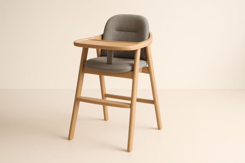 Chaise haute en bois et tissu gris pour enfant 85 x 50 x 45 cm