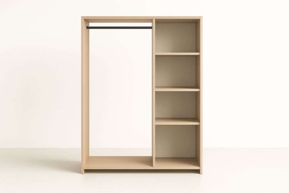 Armoire Ouverte Bois Clair 4 Étagères Barre Suspendue