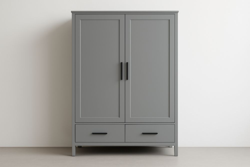 Armoire en bois MDF gris avec portes et tiroirs