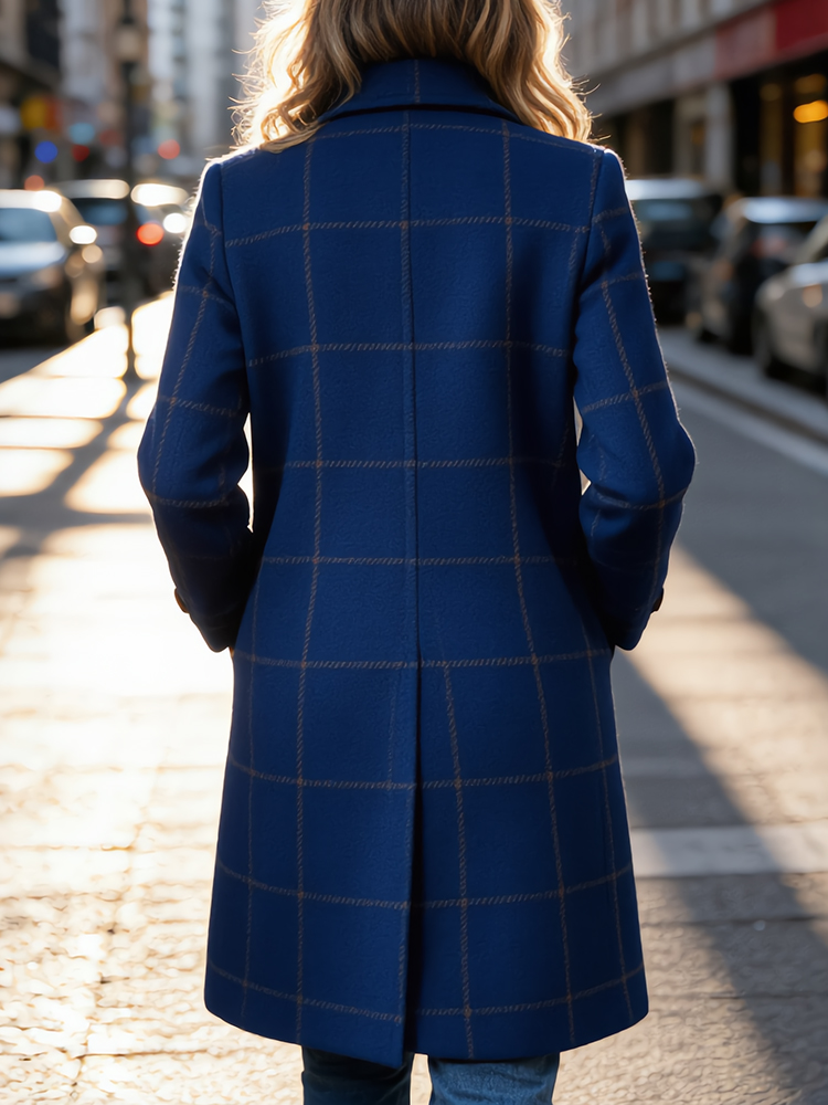 Classy Retro Plaid Lapel Wool Coat-elviree