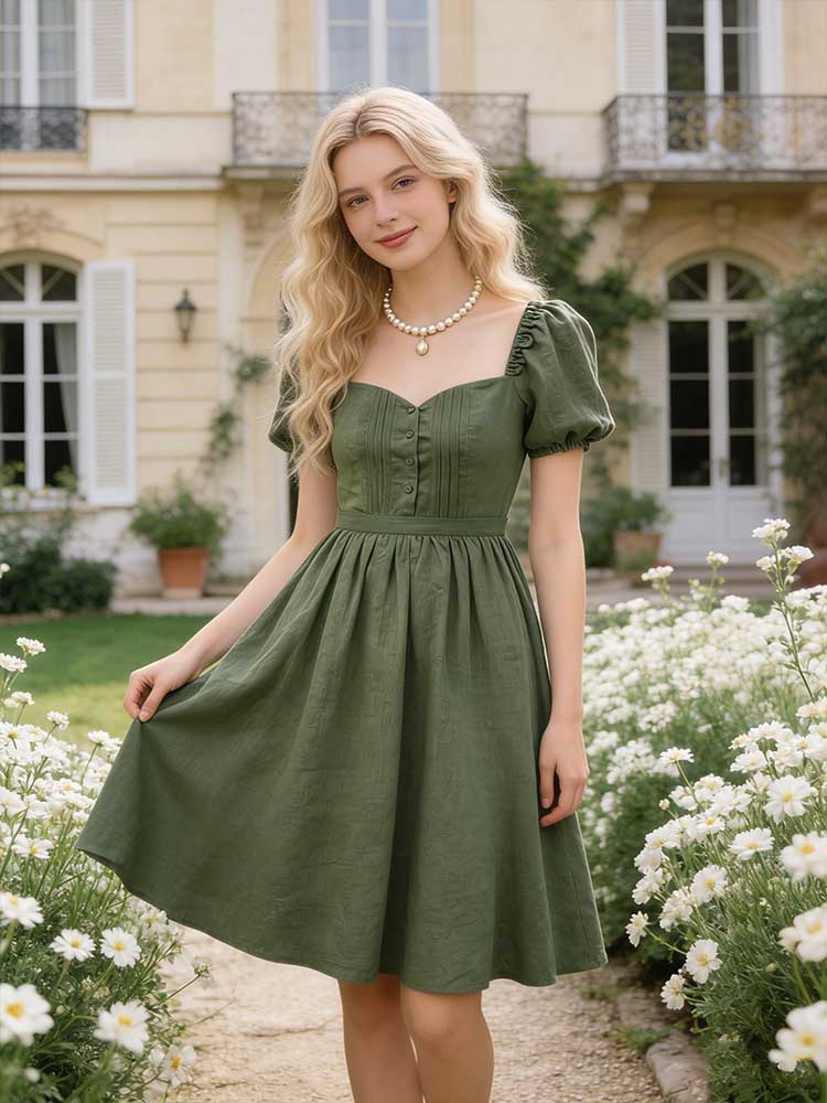 Retro Linen Countryside Style Waist-cinching Dress