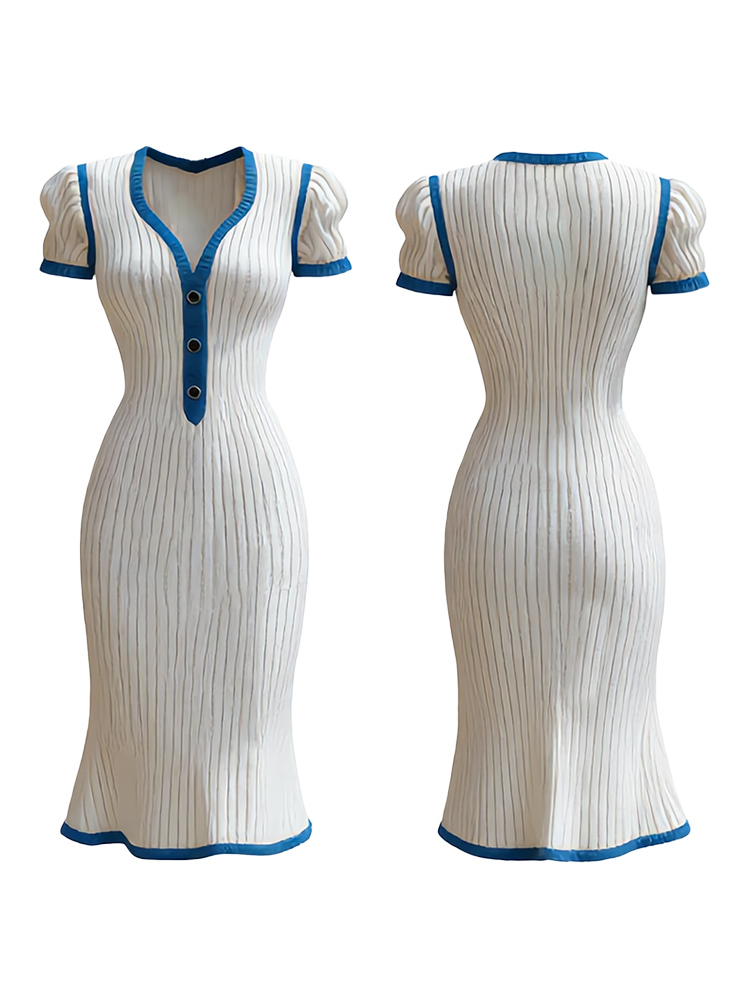 Elegant V Neck Cozy Knit Midi Dress-elviree