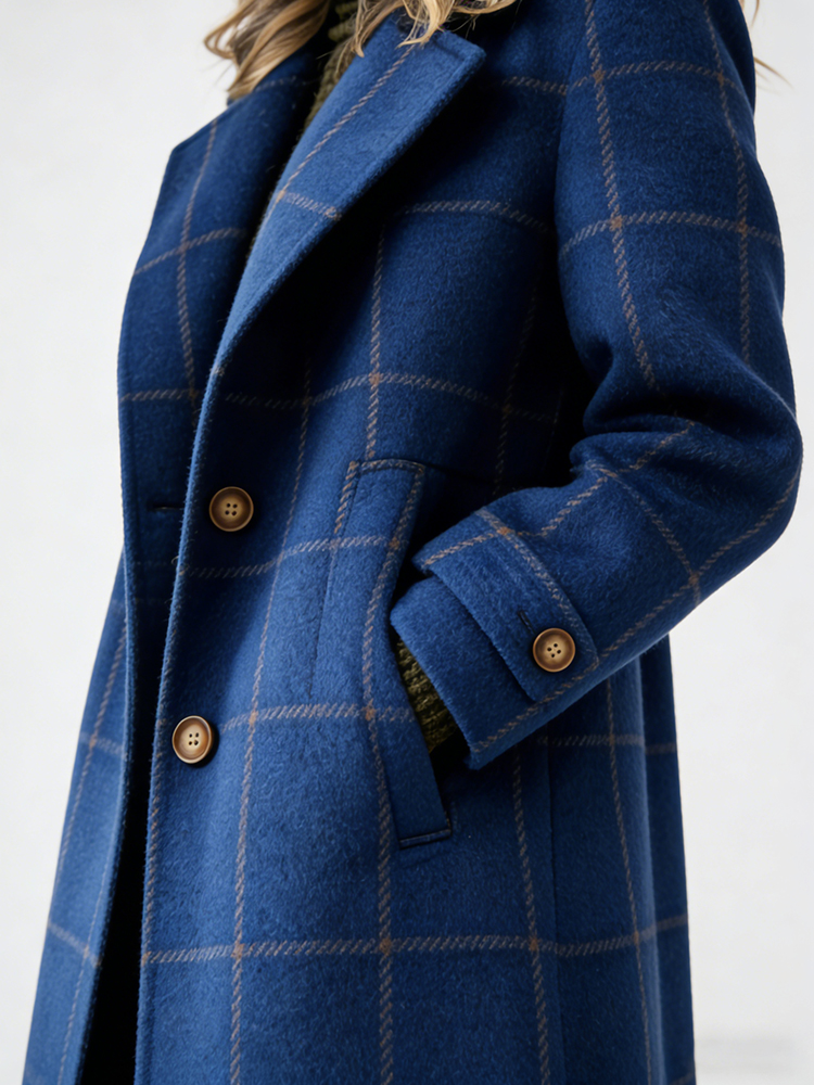 Classy Retro Plaid Lapel Wool Coat-elviree