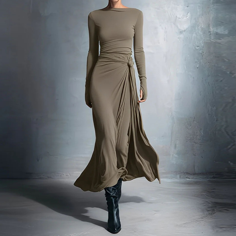 Elegant And Simple Women's Long-sleeved Dress-elviree
