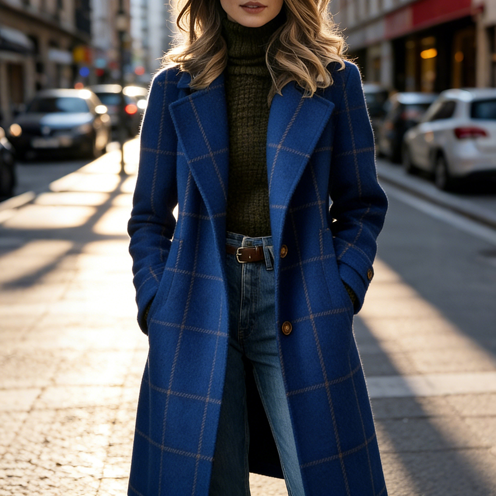 Classy Retro Plaid Lapel Wool Coat-elviree