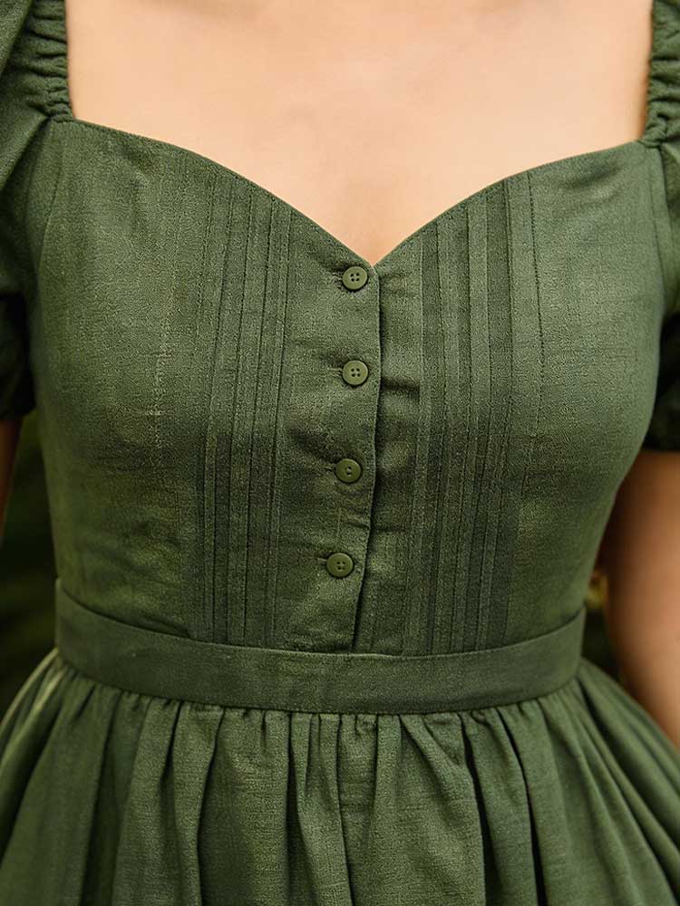 Retro Linen Countryside Style Waist-cinching Dress