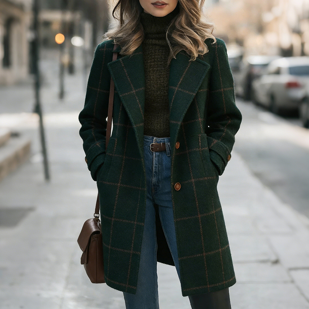 Classy Retro Plaid Lapel Wool Coat-elviree