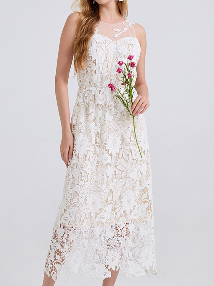 Women's Embroidered Floral Lace Dress-elviree