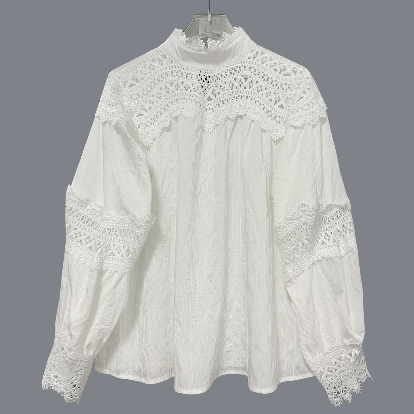 Women's Elegant Floral Lace Cotton And Linen High Collar Top-elviree