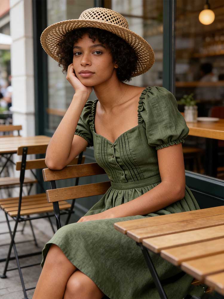 Retro Linen Countryside Style Waist-cinching Dress