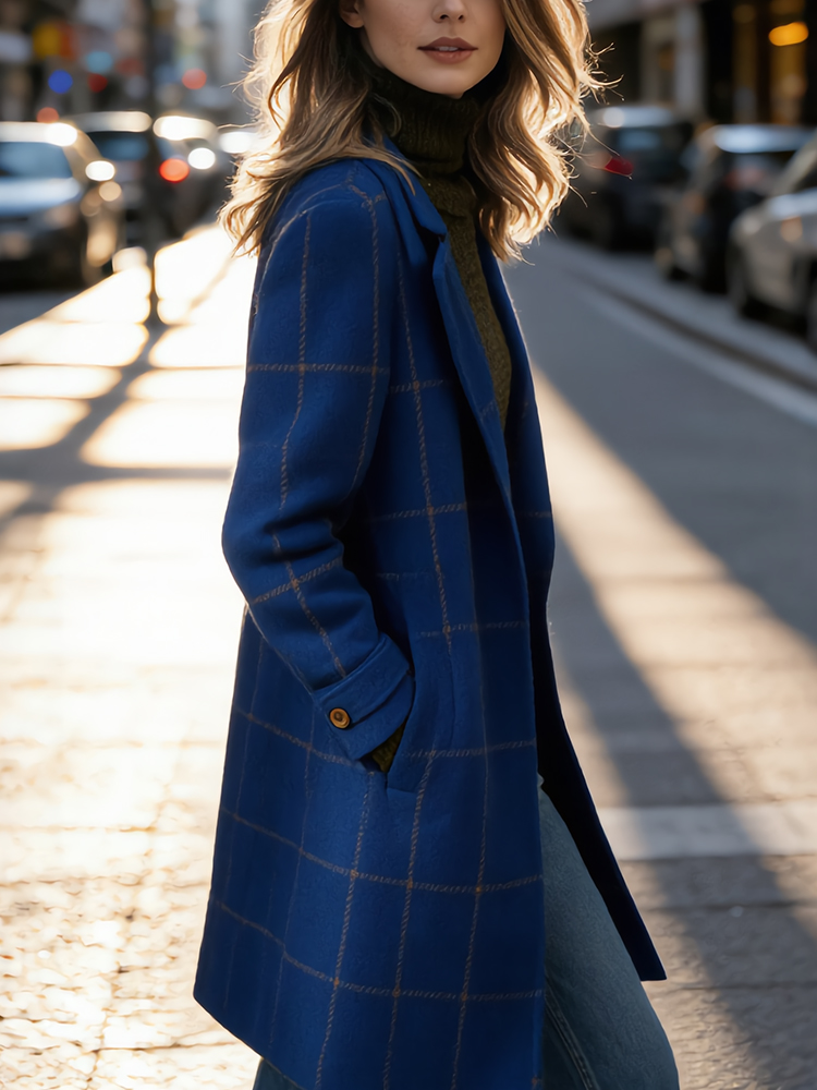 Classy Retro Plaid Lapel Wool Coat-elviree