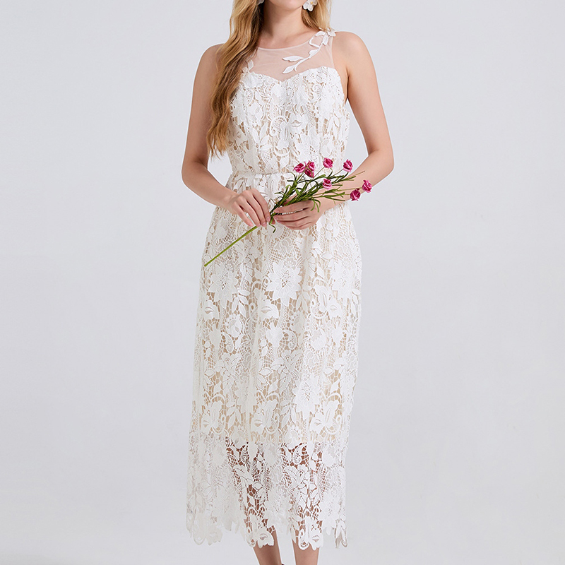 Women's Embroidered Floral Lace Dress-elviree
