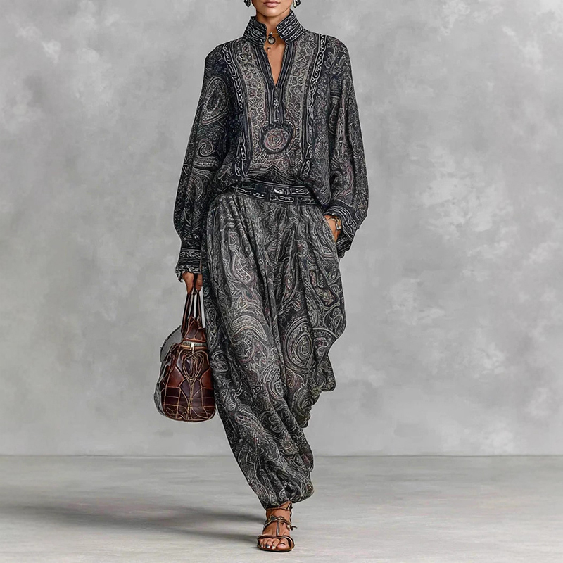 Paisley Pattern Premium Retro Style Two-piece Set-elviree